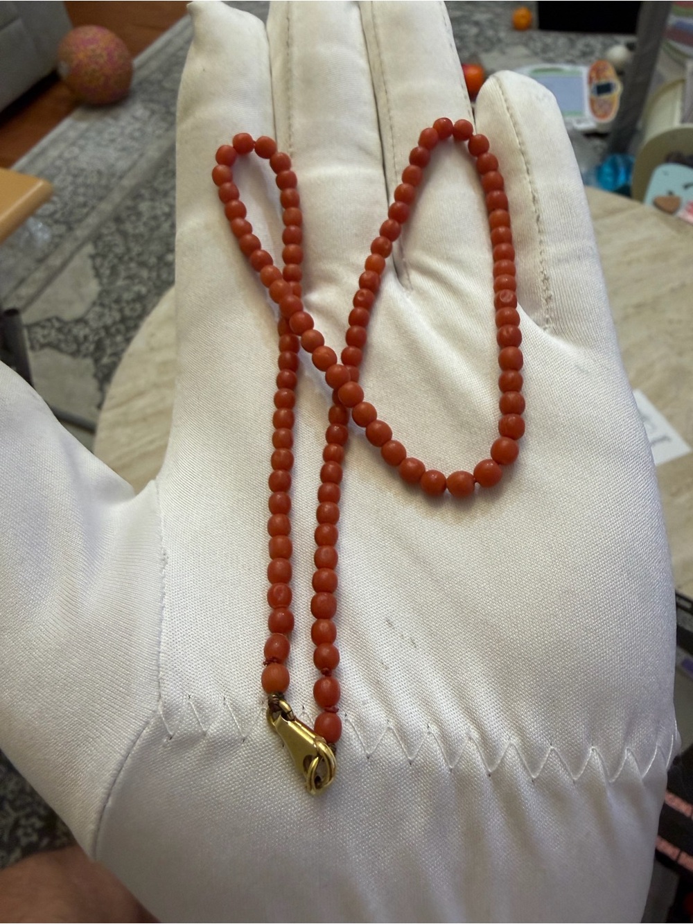 Vintage Natural Red Coral Bead Necklace 16" 10.15g 18K Gold Clasp BREV Italian